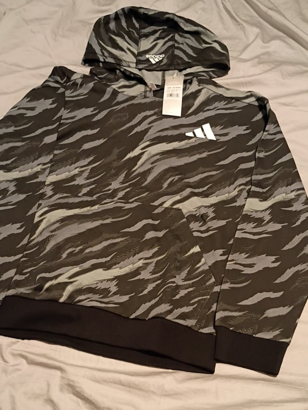 adidas Black & Gray Camouflage-Print Pullover Hoodie
